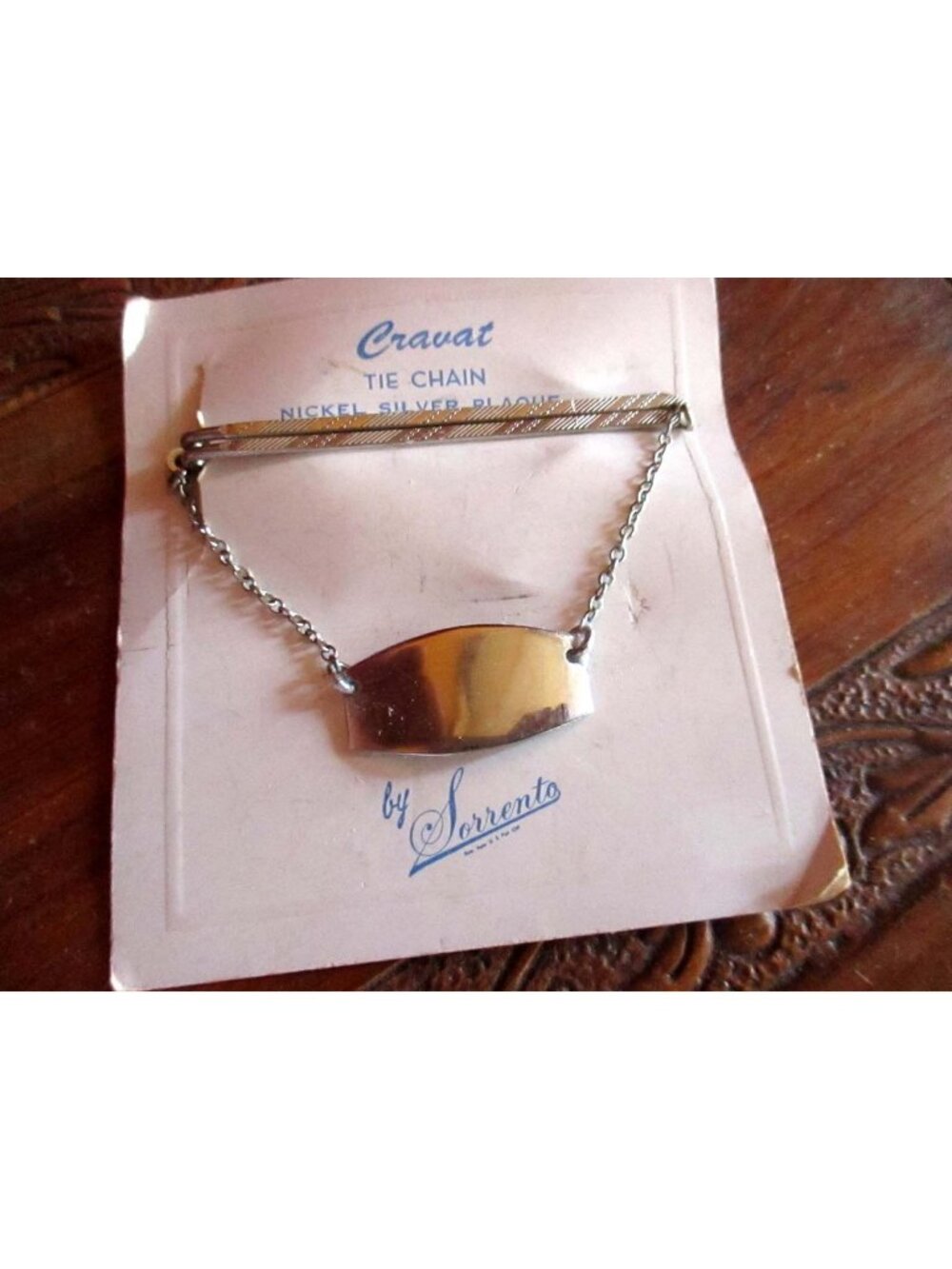 Nickel Silver Plated Tie Chain With Engraving Plate Vintage Sorrento Cravat